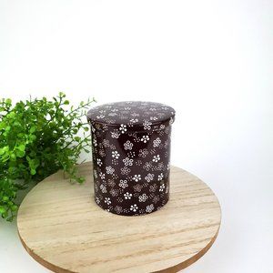 Vintage Tin Marked MC Japan - Brown with White Flowers 70s Style so BOHO SWEET!